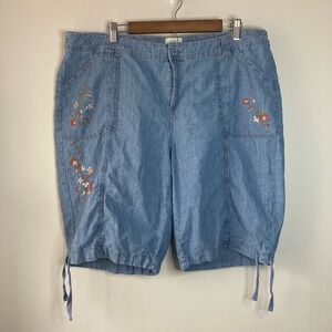 St. John's Bay Floral Embroidered Blue Denim Shorts size 20W